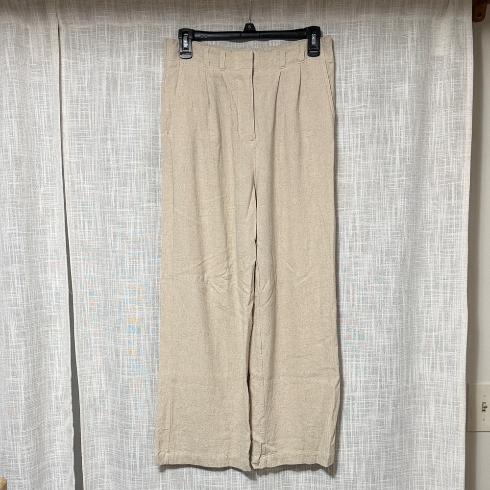 Belle Vere Linen Blend Trouser Pant Tan Straight Leg Size 4.